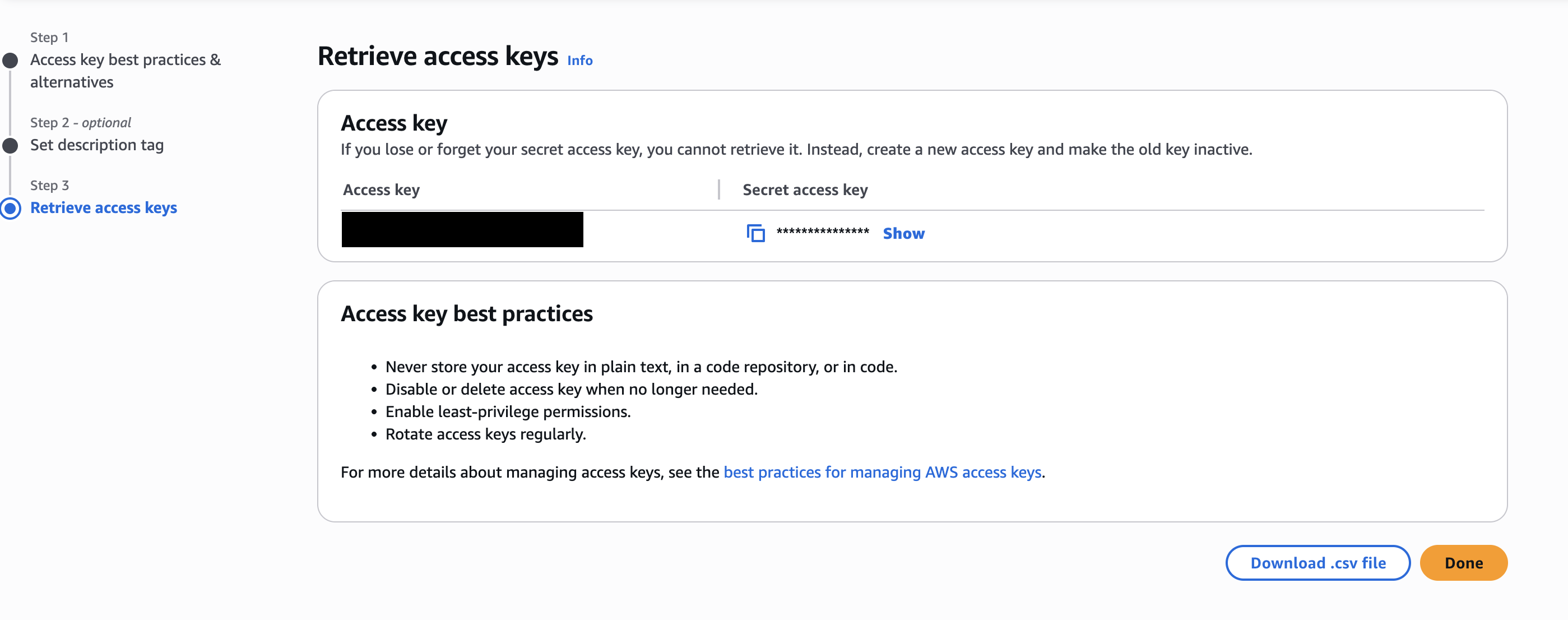 Access key final screen